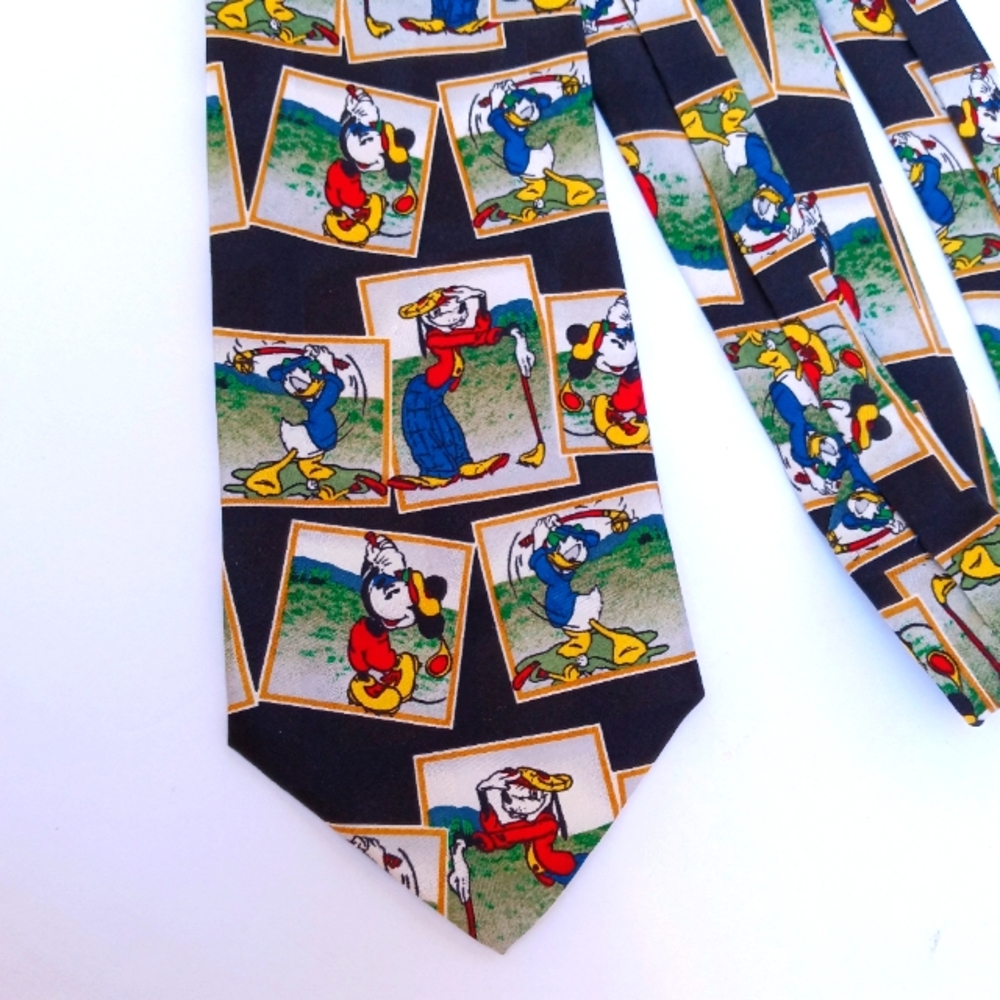 Vintage Silk Disney Mickey Mouse Goofy Donald Duck  Golf Tie by Atlas Designs